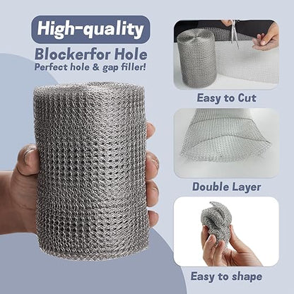 12" X 50 ft 304 Stainless Steel Mesh, Wire Mesh for Plants, Hole Fill Fabric Gap Blocker, Double Layer Metal Mesh Roll, Flexible Stretchy for Garden House and DIY (F-12 X 50 ft)