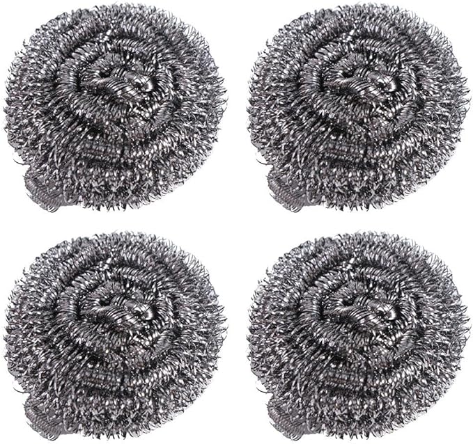 4Pcs Stainless Steel Dishwashing Scrubbers Heavy Duty Cleaning Balls Kitchen Sponges for Pots Pans Cookware