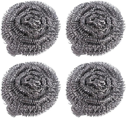4Pcs Stainless Steel Dishwashing Scrubbers Heavy Duty Cleaning Balls Kitchen Sponges for Pots Pans Cookware