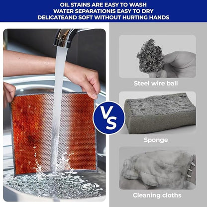 Wangjinpeng 24 Pcs New Upgrade 3-Layer Metal Dish Cloths, Non-Scratch Odor-Free Multipurpose Wire Dishwashing Rags for Wet Dry Use, Kitchen Cleaning Cloths for Dishes, Sinks & Stove Tops(7.87X7.87)