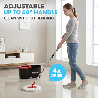 Simpli-Magic 360° Spin Mop and Bucket with Wringer – 3 High-Absorbent Microfiber Washable Heads – Spinning Mop and Bucket Set for All Types Floor Cleaning (Black)