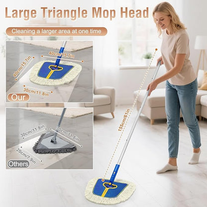 Commercial Dust Mop for Hardwood Floors Cleaning, Heavy Duty Industrial Dry Mop with Wedge Cotton Mop Pads for Walls Cleaner,Tile,Vinyl,Laminate, Floor Duster Broom for Home and Business Use