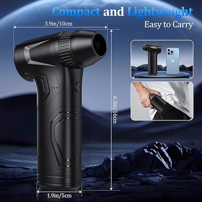 Mini Compressed Air Duster,160000RPM Portable Electric Air Duster,4-Gear Speed Wind with Type-C for Fast Charging,Suit for Home Cleaning,Cleaning Car,Sofa,Keyboards, Yard Leaves, Snow,Camping