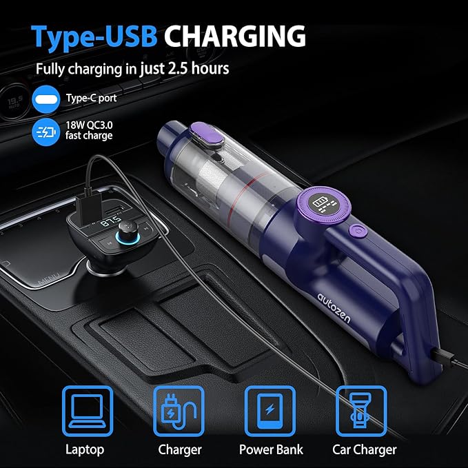 17000PA Cordless Handheld Vacuum Cleaner, 100W Brushless Motor, 2H Type-C Fast Charging, LED Screen & Light, Portable for Car, Home, Pet Hair