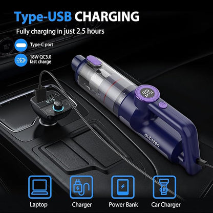 17000PA Cordless Handheld Vacuum Cleaner, 100W Brushless Motor, 2H Type-C Fast Charging, LED Screen & Light, Portable for Car, Home, Pet Hair