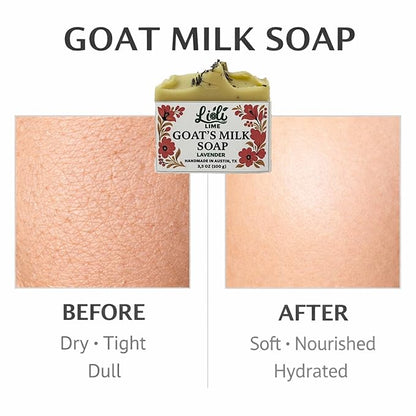 Goat Milk Soap Bar 3.5 oz + Free Soap Dish - Handmade Natural Face & Body Soap - Raw Goat Milk - Gift for Men & Women - No Dyes, Long-Lasting, Moisturizing for Sensative Skin (Lavender)