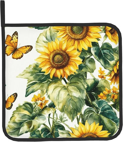 Sunflower Oven Mitts and Pot Holders Spring Summer Kitchen Accessories Set of 2 Floral Plant Botanical Gloves Potholder for Chef Cooking Baking Grilling BBQ
