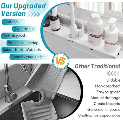 Fast Drying Faucet Mat for Kitchen Sink, Water Absorbent Diatomite Stone Sink Tray with Raised Feet, Kitchen Sink Splash Guard, Prevents Moisture Buildup, Durable Protector for Bathroom Counter