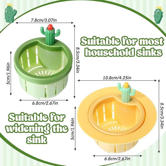 Honeydak 2 Pcs Cactus Sink Drain Strainer Automatic Pressing Dumping Sink Filter Basket Kitchen Waste Collector Filter Plastic Multi-Functional Lifting Catcher Stopper Net Kitchen Accessories for Home