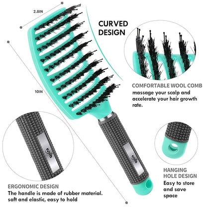 4pcs Curly Hair Brush Set for Adult & Kids Wet or Dry, Detangling & Wide Tooth Comb with Hair Detangler (4, Green)