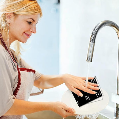 6Pcs 6 Styles Geometric Dish Cloths Swedish Dishcloths for Kitchen Reusable Wash Towels Washable Rectangle Cellulose Sponge White and Black Flower Simple Line Mixed Pattern for Cleaning