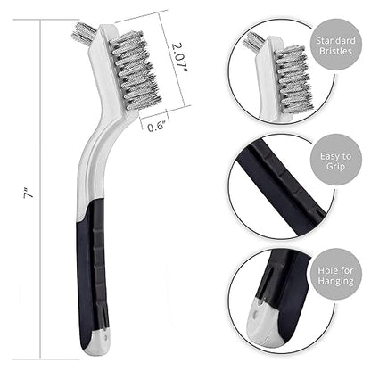 Lavaxon Wire Brush Set 3Pcs - Nylon/Brass/Stainless Steel Bristles with Curved Handle Grip for Rust, Dirt & Paint Scrubbing with Deep Cleaning – 7 Inches (Grey)