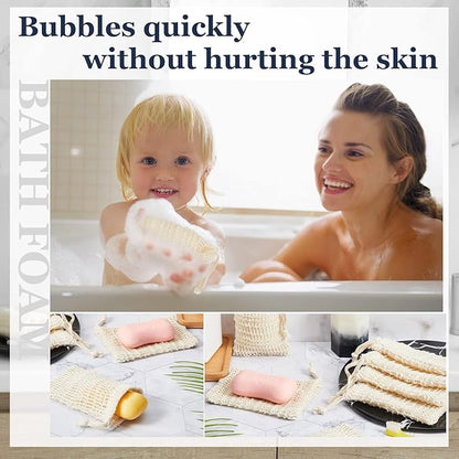 Cunhill 100 Pack Soap Saver Bag Bar Exfoliating Pouch Sisal Soap Savers Mesh Bag with Drawstring Foaming and Drying Holder for Bath and Shower