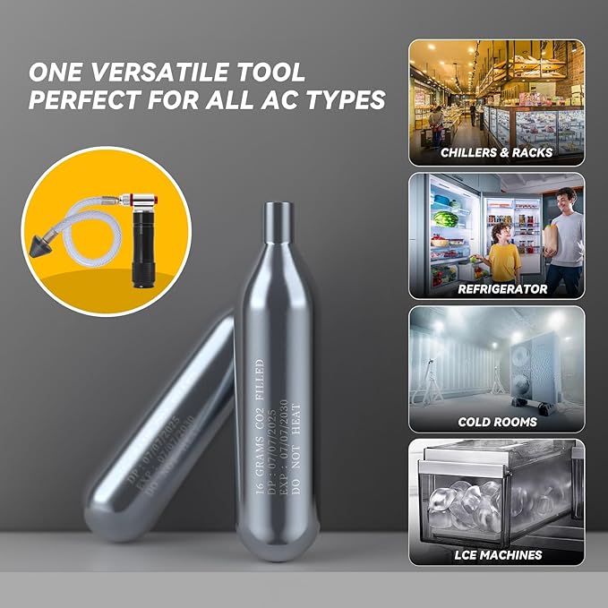 Upgraded Drain Device, AC Drain Line Cleaner Device, AC Drains Line Unclogger Tool, with 6 Unthreaded CO2 Cartridges, with a Flexible Hose to Clear All HVAC Clogs,16 Gram Unthreaded CO2,Black