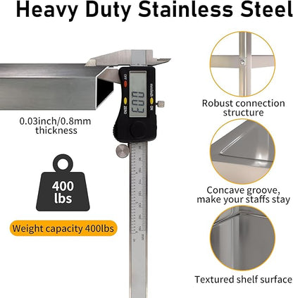 uyoyous 3 Tier Stainless Steel Utility Cart, 360° Rotation Wheels & 400 lbs Capacity, Commercial Serving Cart Heavy Duty Rolling Cart for Kitchen Hotel Restaurant Home, 30" L x 16" W x 33" H