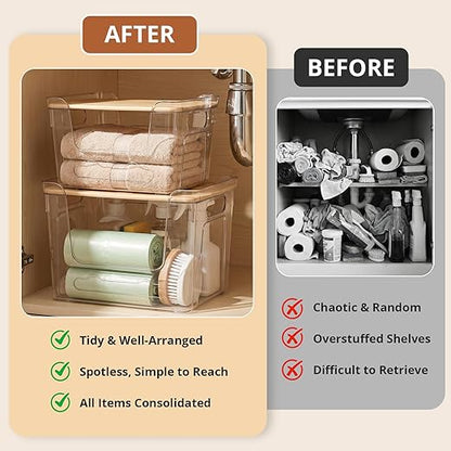 CANTAMI 2 Pack Trash Bag Dispenser with Lid, Plastic Stackable Trash Bag Holder, Clear Organizer Bins for Kitchen, Laundry Room, Under Sink Organization and Storage