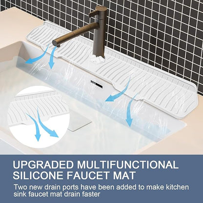 Faucet Guard - 90 Foldable Draining Mat for Kitchen Sink with 2 Drain Ports, Suitable for Bathroom, etc (White, 29.9"*5.9")