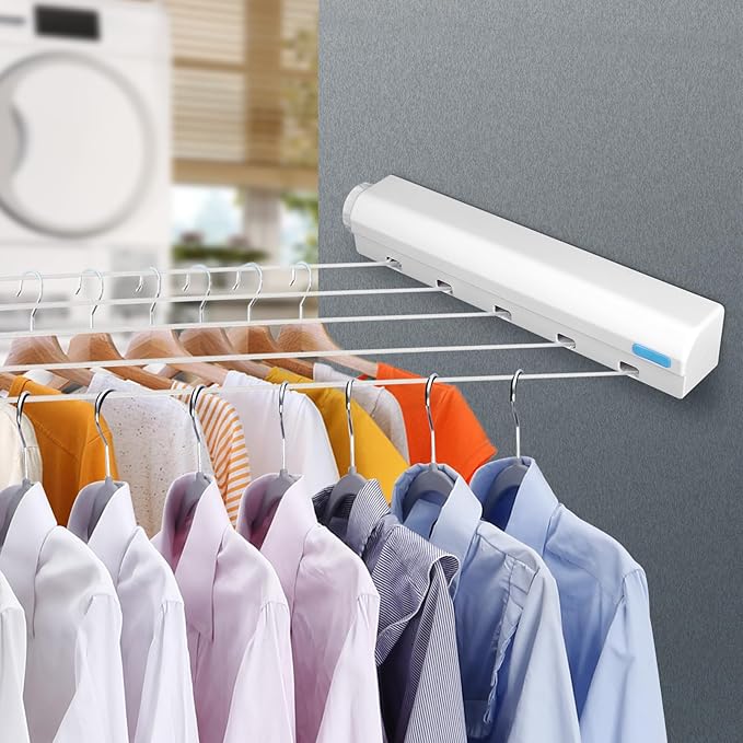 Pissente Retractable Clothesline Kit for Indoor Outdoor Use, Telescopic Wall Mounted Drying Rope Hanger for Bathroom Balcony Kitchen Laundry