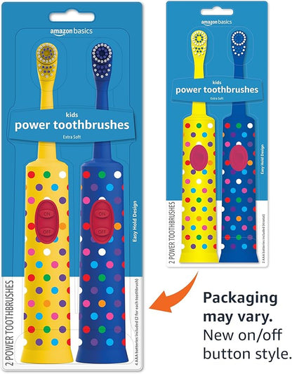 Amazon Basics Kids Electric Toothbrush, Battery Powered, Soft Bristles, Oscillating Brush Head, Ages 4+, 2 Count, 1-Pack (Previously Solimo)