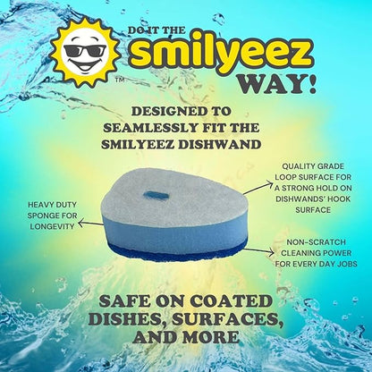 Smilyeez Soap Dispensing Dishwand (Light Blue) with Ergonomic Handle and 4 No-Plastic Sponges - Effortless Cleaning and Long-Lasting Durability - Kitchen and Dishwashing Essential