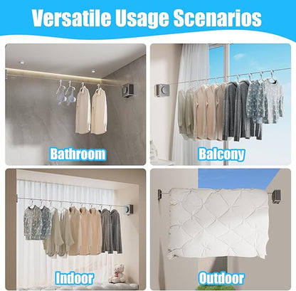 Retractable Clothesline Indoor - Non-Sagging Retractable Clothesline Outdoor - Retracting 13.8 Ft Heavy Duty Drying Clothes Line - Wall Mounted Stainless Steel Laundry Line (Gray, Square)