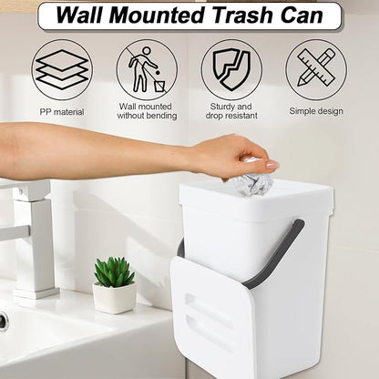 0.8 Gallon/3L Compost bin Kitchen, for use on countertops or Under Sinks, Hanging Trash can with lid, for Cupboard/Bathroom/Bedroom/Office/Camping, Mountable Indoor Compost Bucket(White)