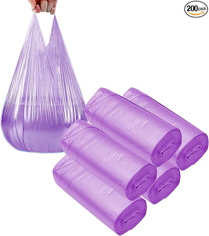 4 GALLON Bathroom Trash Bags Purple, 200 Counts Small Garbage Bags for Office, Bathroom Wastebasket Waste Bin Black Portable Rubbish Bags