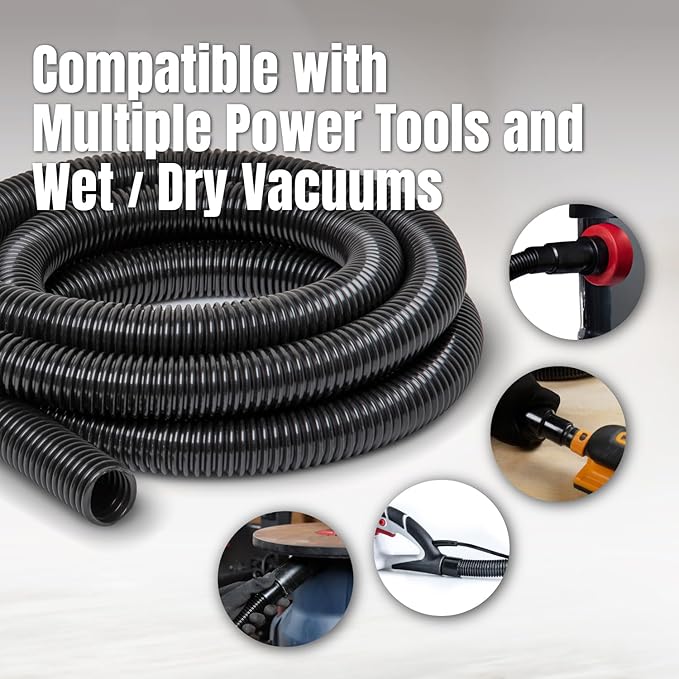 POWERTEC 70510 10 Ft. Vacuum Hose Dust Collection Kit with 5 Fittings, Tapered Reducer and Quick Connect Dust Port Adapter for Woodworking Power Tools, Home and Wet/Dry Shop Vacuums