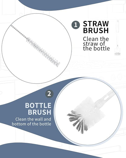ROSEOK 2 in 1 Long Handle Bottle Brush with Straw Brush for Cleaning Glass, Sports Bottle, Coffee Mug,Navy Blue,1 Pack