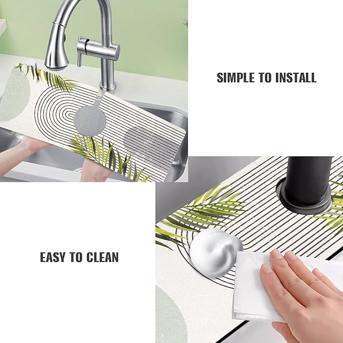 Sink Faucet Absorbing Mat, 2 Pack Drying Mat Around Faucet Sink Splash Guard Behind Faucet Sinkmat For Kitchen Bathroom Island Rv 24 * 5.5 Inch (60 * 14 cm)