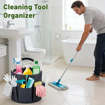 17L Foldable Cleaning Caddy with Handle - Portable Oxford Fabric Storage Bucket, Organiser for Cleaning Supplies, Toiletries, Home, Garden, Picnic & Beach (Dark Gray)