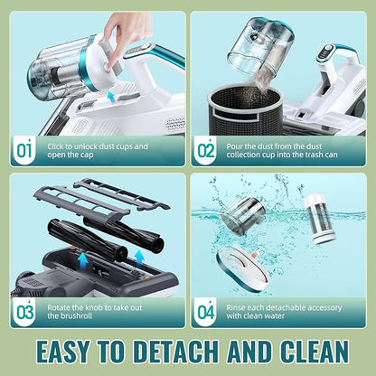 Mattress Vacuum Cleaner Bed Vacuum with 16Kpa Suction 253.7nm UV-C Light, 30000 RPM/Min Dual Brushroll Rotation & Heating Tech & Ultrasonic, 10'' Dual Widened Suction Port, 500W, Corded