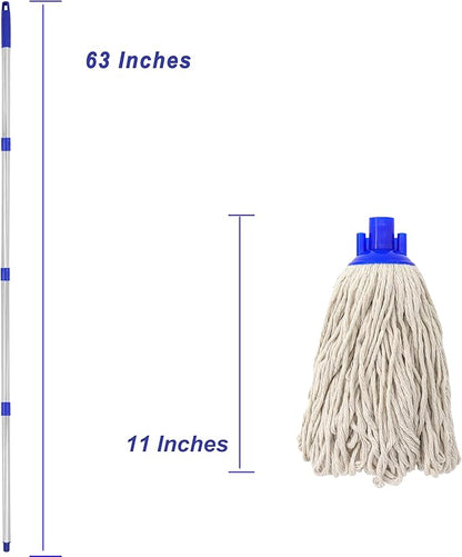 EaseYourDay Cotton Cloth Mop, 4 Section Stainless Steel Pole + Two Cotton String Mop Heads