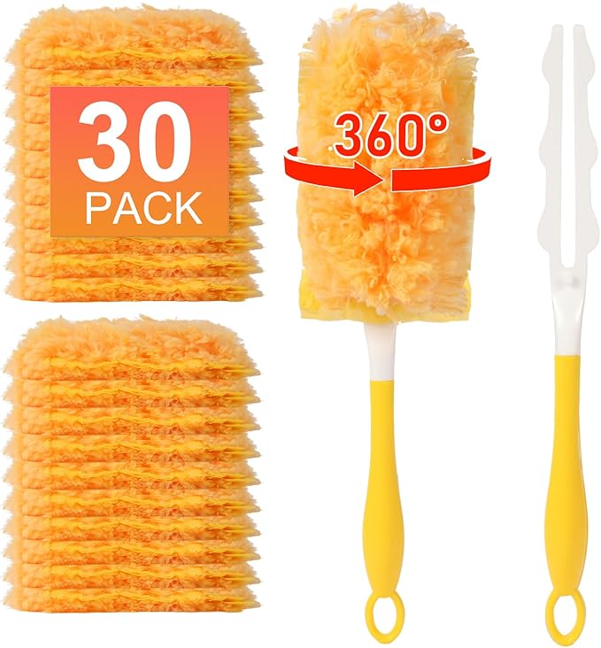30 Count Duster Refill for Swiffer Duster with 1 Handle - 360° Multi-Surface Larger Size Feather Dusters, Disposable Duster Kit for Cleaning Home, Furniture, Blinds and Ceiling Fans