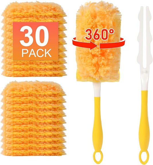 30 Count Duster Refill for Swiffer Duster with 1 Handle - 360° Multi-Surface Larger Size Feather Dusters, Disposable Duster Kit for Cleaning Home, Furniture, Blinds and Ceiling Fans