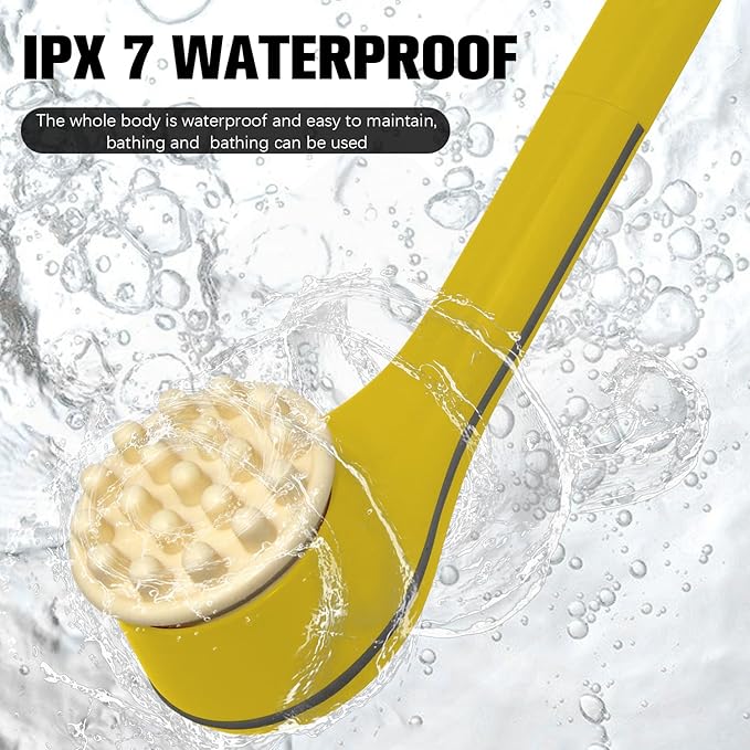Electric Body Brush Set for Showering,Exfoliating Bath Brush Long Handle for Shower Lotion Applicator for Back Silicone Body Scrubber with 6 Shower Brush Heads for Women Men Gifts (Yellow)