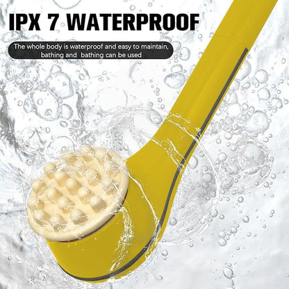 Electric Body Brush Set for Showering,Exfoliating Bath Brush Long Handle for Shower Lotion Applicator for Back Silicone Body Scrubber with 6 Shower Brush Heads for Women Men Gifts (Yellow)