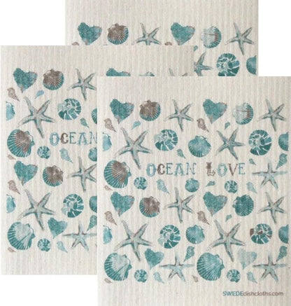 SWEDEdishcloths - Cellulose Sponge Dish Towels - Set of 3 Ocean Love Swedish Dish Cloths
