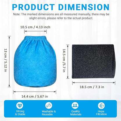 8 Pack VRC2 Cloth Filters & 2 Pcs VFF21 Foam Filter Kit Compatible with Vacmaster 1.5 to 3.2 Gallon Wet/Dry Vac, Fit for Armor All 2.5 Gallon Shop Vacuum: AA255, AA255W