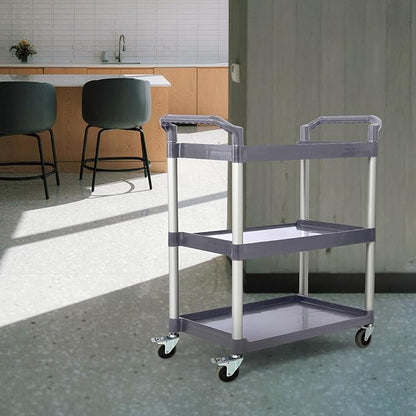 3-Tier Utility Rolling Cart with Wheels, Durable Catering carts with Wheels, Rolling Storage Cart for Hotel Canteen Resturant Office (Gray, 31.4" D x 16.5" W x 37.7" H)