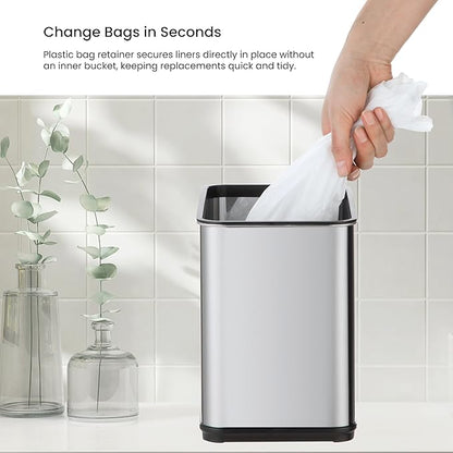 Home Zone Living 2 Gallon Small and Slim Motion Sensor Trash Can with Touch Control Lid, Stainless Steel, Silver