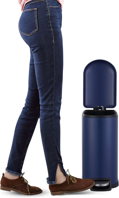 happimess HPM1009J Roland Mini 2.6-Gallon Step-Open Trash Can, Denim Blue,with Soft-Close Lid, Fingerprint Resistant, Modern, Minimalistic for Home, Kitchen, Laundry Room, Office, Bedroom, Bathroom