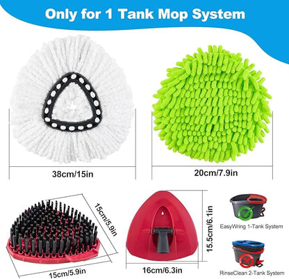 Mop Heads Replacements for Ocedar, Mop Replace Head for o Cedar Easywring 1 Tank, Spin Mop Replacement Head Mop Heads Include 4 Pack Spin Mop Refills, 1 Pack Scrubber Mop Head and 1 Mop Base