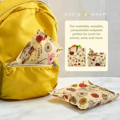 Bee's Wrap Beeswax Wraps for Food - Meadow Magic Sandwich Bag & Snack Bag, Made in USA Reusable & Organic Food Wraps, Sandwich Wrap - Plastic Free Eco-Friendly Alternative to Aluminum Foil