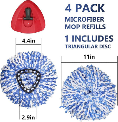 Spin Mop Replacement Head - 4 Pack RinseClean Mop Refills with Base Compatible with O-Cedar Triangle Spin Mop, Microfiber Mop Replace Head Easy Cleaning Floor Head Mop (for 2 Tank System ONLY)