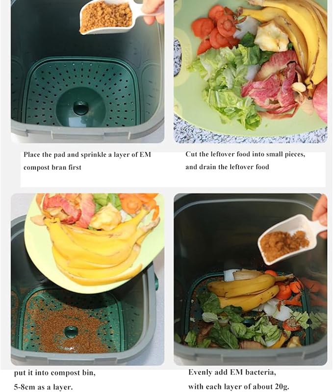 Indoor Compost Bins Compost Bin, 4 Gallon Kitchen Compost Bin, Indoor Countertop Composter Bin with Lid, 100% Non-Smell Compost Bucket , with 1kg/2.2lbs Compost Starter Accelerator Composter Machine