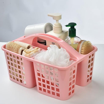 Portable Shower Caddy Basket,Convenient Cleaning Supplies Organizer with Compartments and Handle,Ideal for Bathroom, Bedroom, Kitchen, College Dorm,Garden,etc.12.4" x 7.4" x 5.1"pink