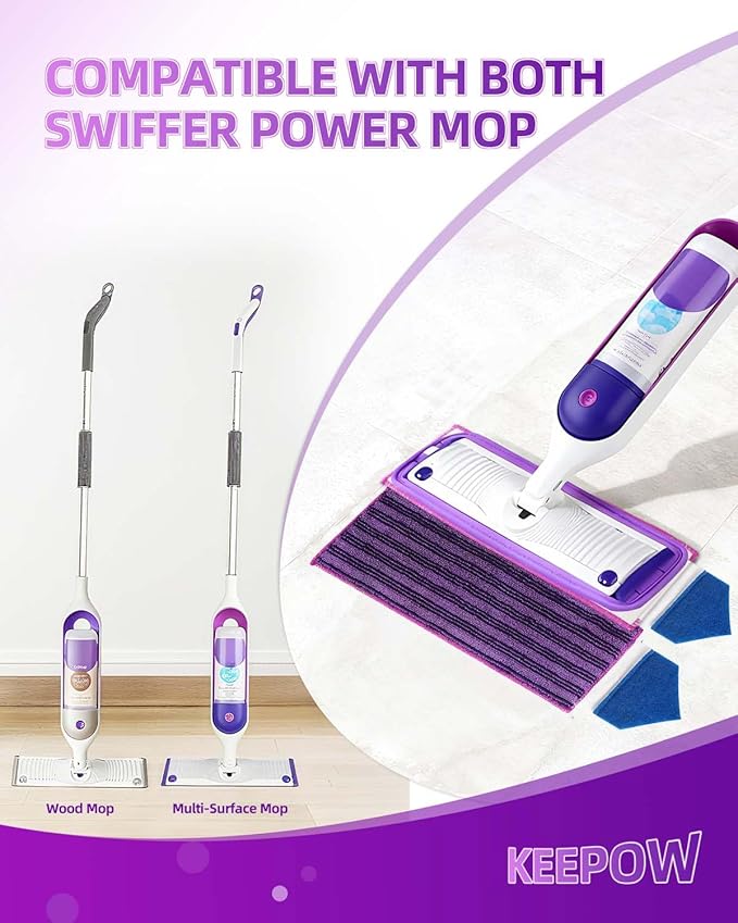 Reusable Power Mop Refills Pads with Unique Scrubbing Pads Compatible with Swiffer PowerMop Microfiber Power Mop Pads Refill for 13-15'' Spray Mops Washable Pads for Multi-Surface Floor Cleaning 8PCS