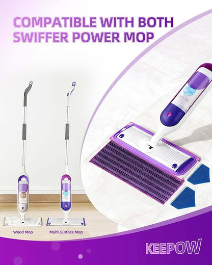 Reusable Power Mop Refills Pads with Unique Scrubbing Pads Compatible with Swiffer PowerMop Microfiber Power Mop Pads Refill for 13-15'' Spray Mops Washable Pads for Multi-Surface Floor Cleaning 8PCS
