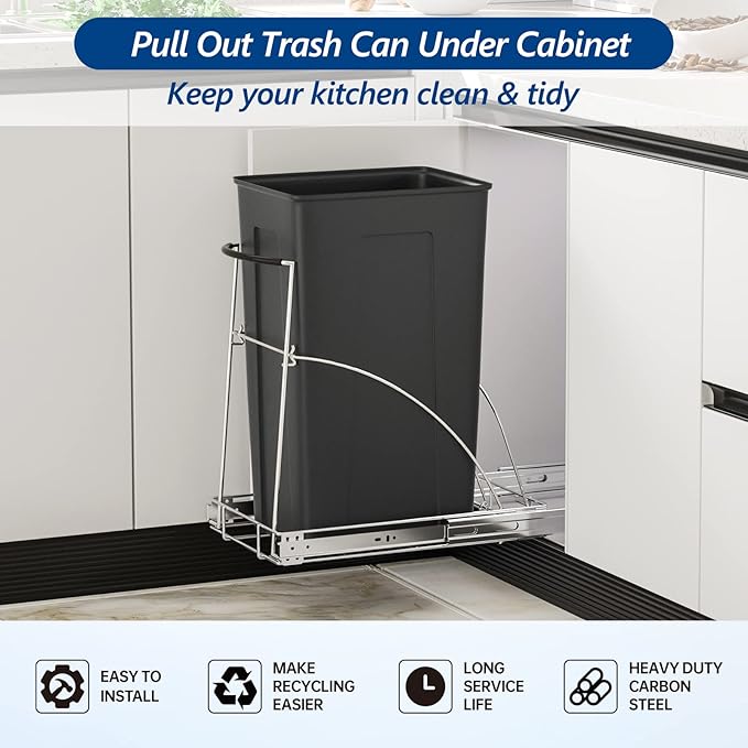Insputer Pull Out Trash Can Under Cabinet, Requires 13" W X 18" D Cabinet, Under Sink Trash Can Kit, Slide Out Garbage for Kitchen(Not Included Can)